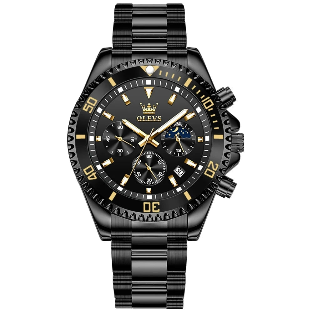 OLEVS Relógio de pulso de luxo masculino, top relógios masculinos, cronógrafo impermeável, high-end, fase original da lua, quartzo, 2870
