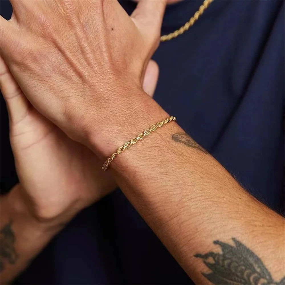 Pulseira Masculina Twist Chain em Aço Inoxidável Dourado