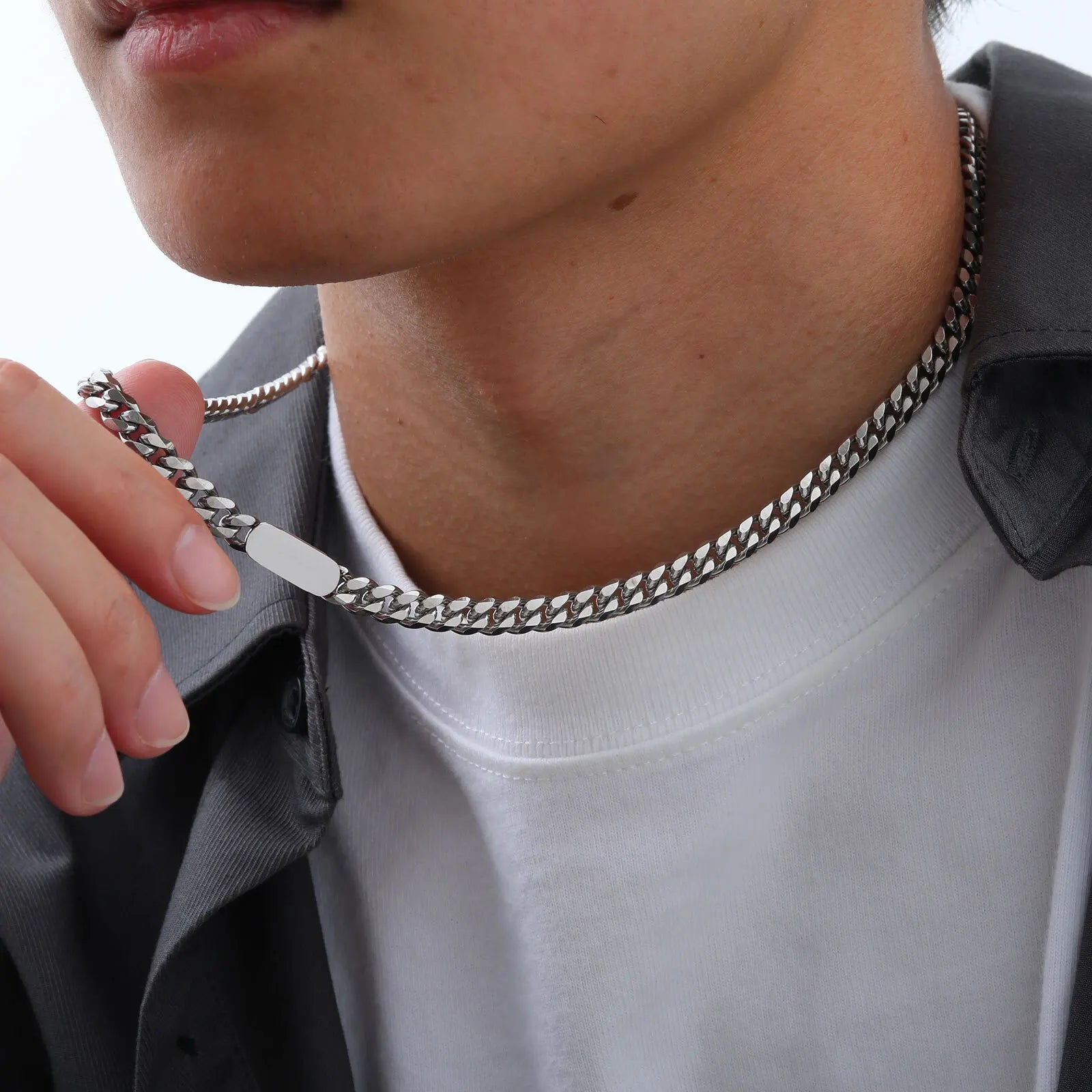 MP-Corrente de elo cubano para homens, gargantilha de aço inoxidável, colar hip hop, colarinho da moda, joias casuais para meninos