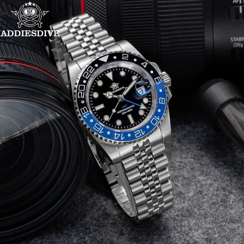 ADDIESDIVE-Relógio de pulso masculino GMT de quartzo, relógio impermeável luminoso 20Bar, presente para negócios e esportes, Top luxo, 2022