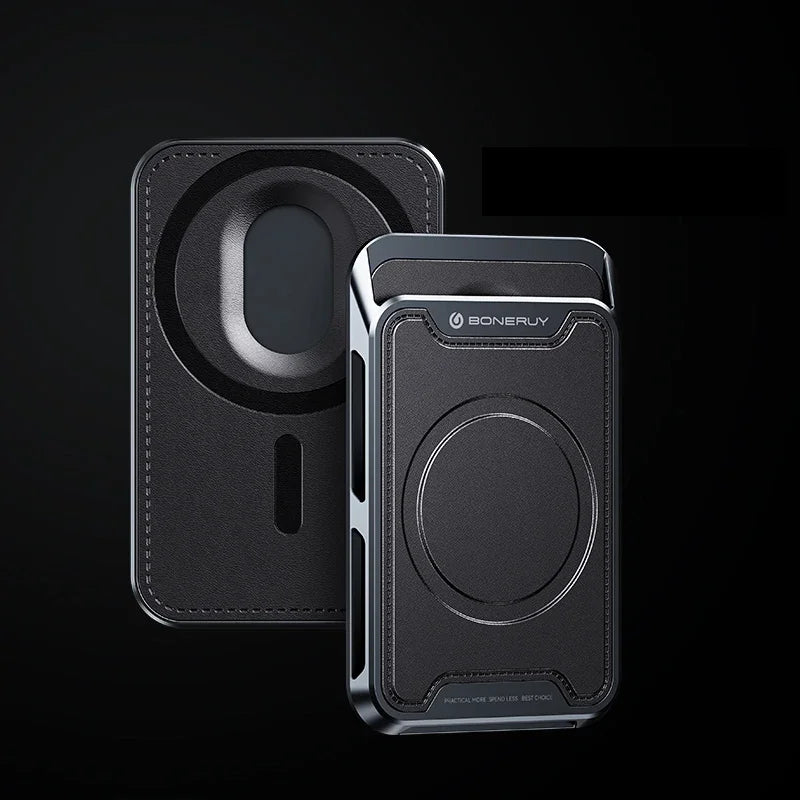 Couro de luxo magsafe magnético titular do cartão móvel para iphone 12 13 14 15 16 pro max alumínio móvel cartão bancário id carteira caso