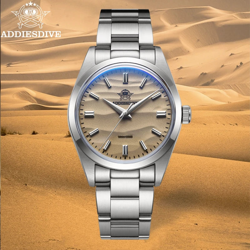 ADDIESDIVE Quartz Wristwatch, Bubble Mirror, Pot Cover Glass, Relógios simples, Aço Inoxidável, 10Bar Dive, AD2030, 36mm, Top Brand