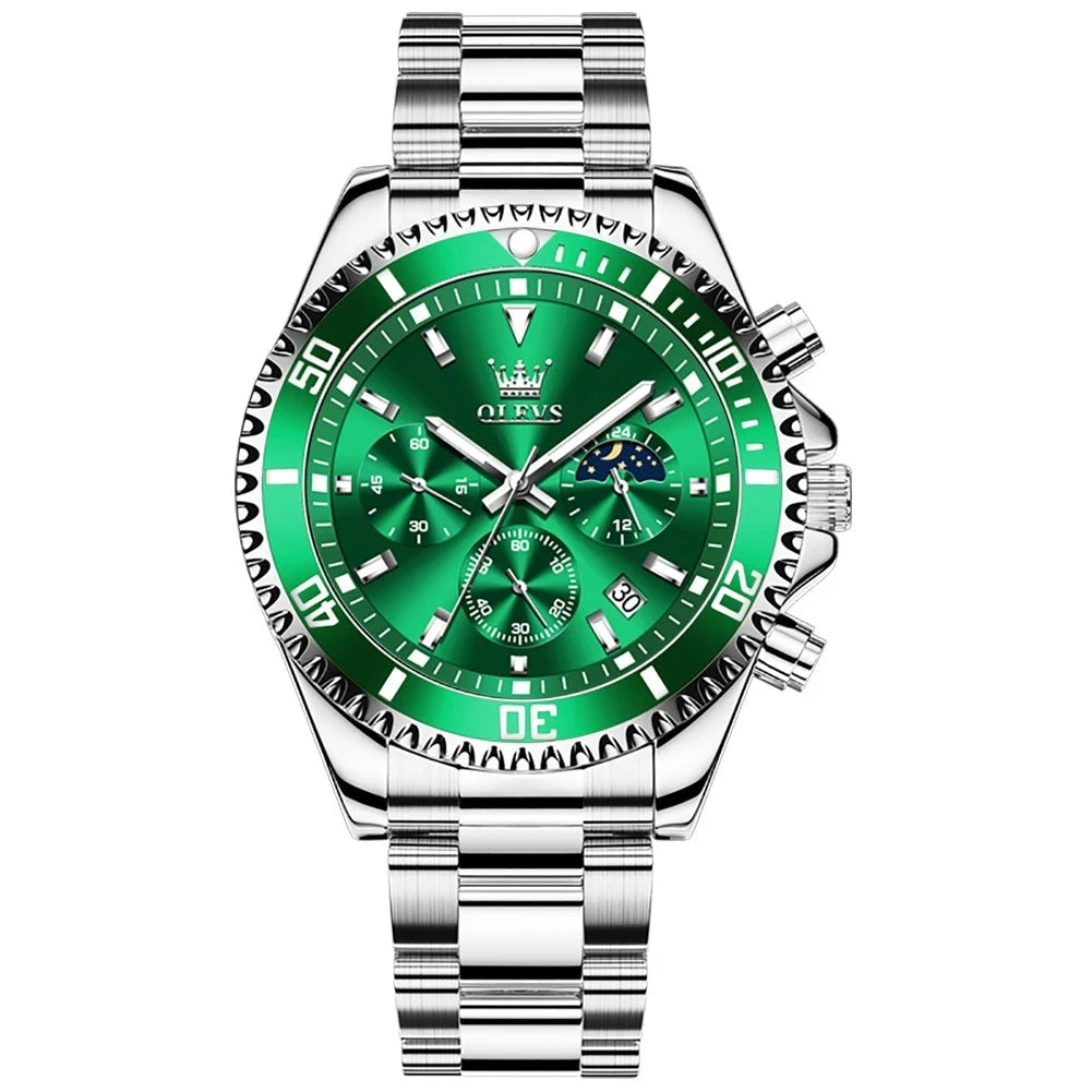 OLEVS Relógio de pulso de luxo masculino, top relógios masculinos, cronógrafo impermeável, high-end, fase original da lua, quartzo, 2870