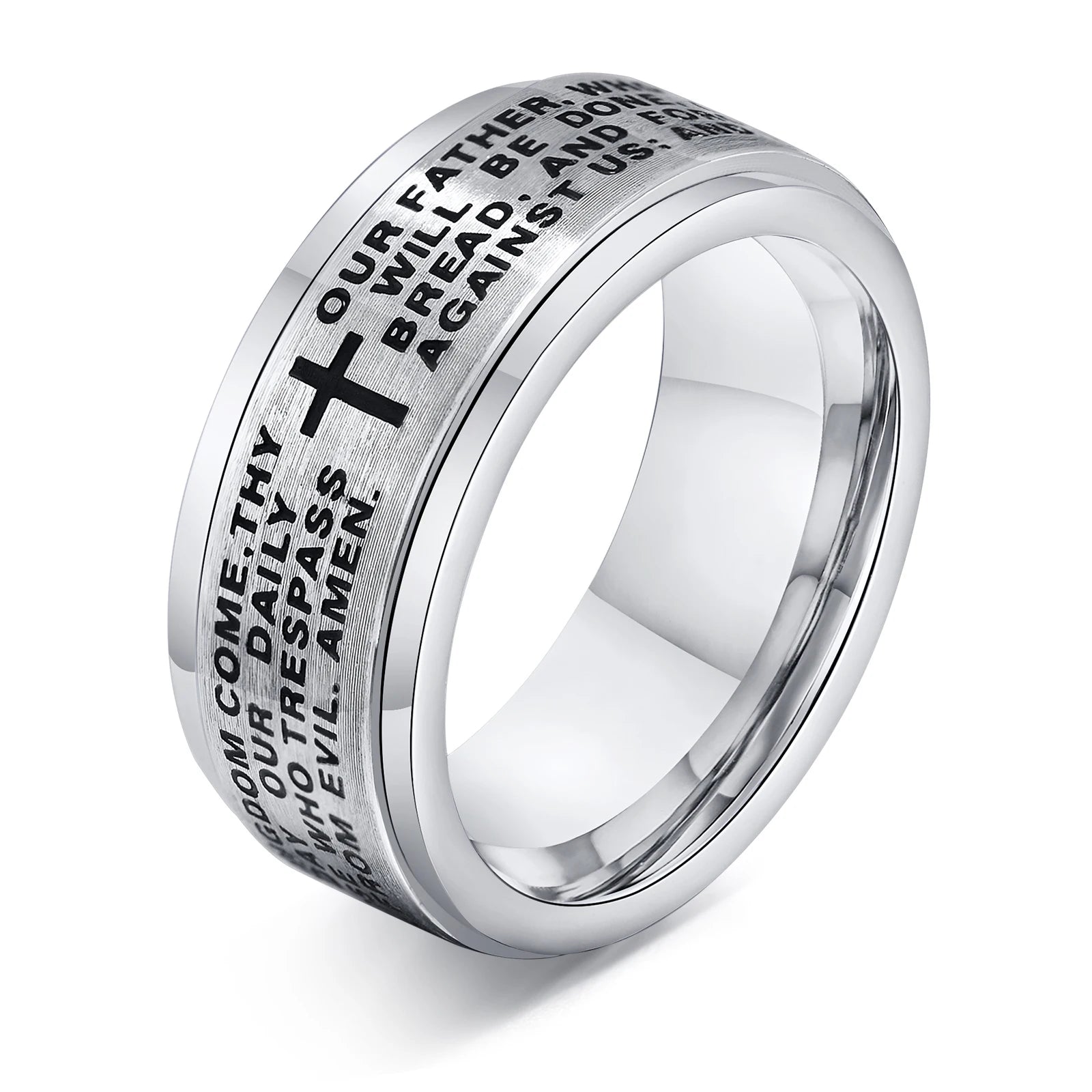 Ring-anel giratório de 8mm masculino, joia de dedo de aço inoxidável, rot, de bíblia, ideal para alívio de estresse e fé