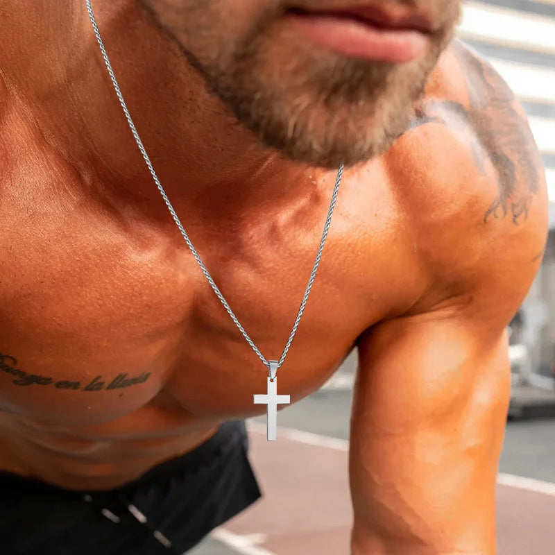 Colar Masculino Cruz em Aço Inoxidável Antialérgico