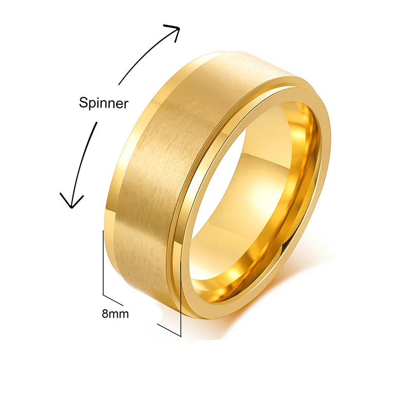 Vnox anel giratório personalizado para homens e mulheres, 6mm, aço inoxidável, faixa de casamento rotativa, nome personalizado, data, inicial, anel de cauda masculino