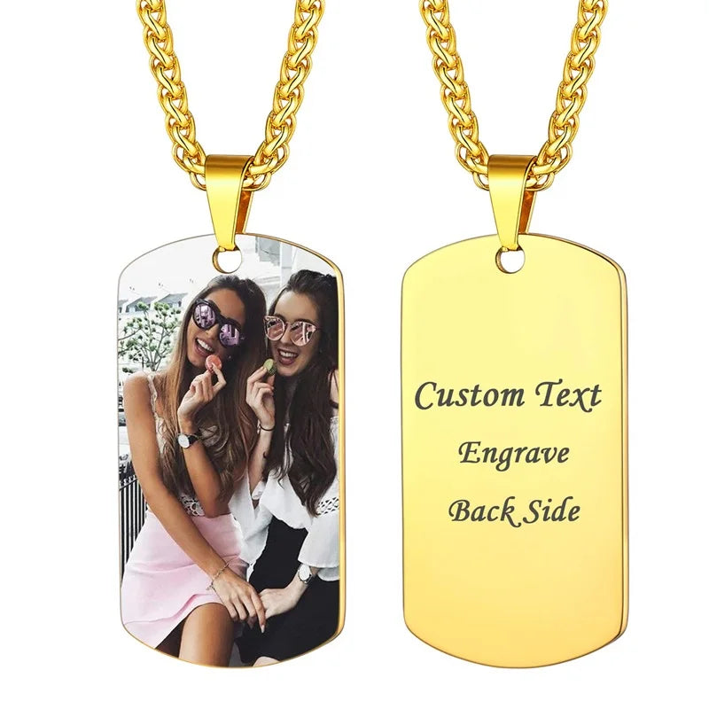 Colar de aço inoxidável personalizado para homens, foto colorida, imagem personalizada, texto gravado, data colares