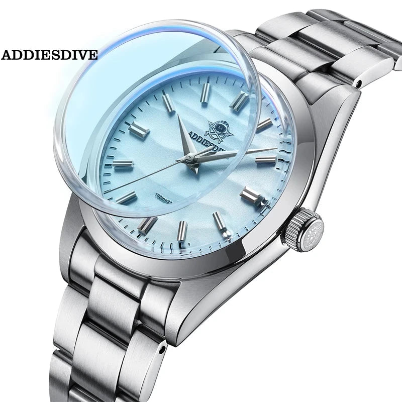 ADDIESDIVE Quartz Wristwatch, Bubble Mirror, Pot Cover Glass, Relógios simples, Aço Inoxidável, 10Bar Dive, AD2030, 36mm, Top Brand
