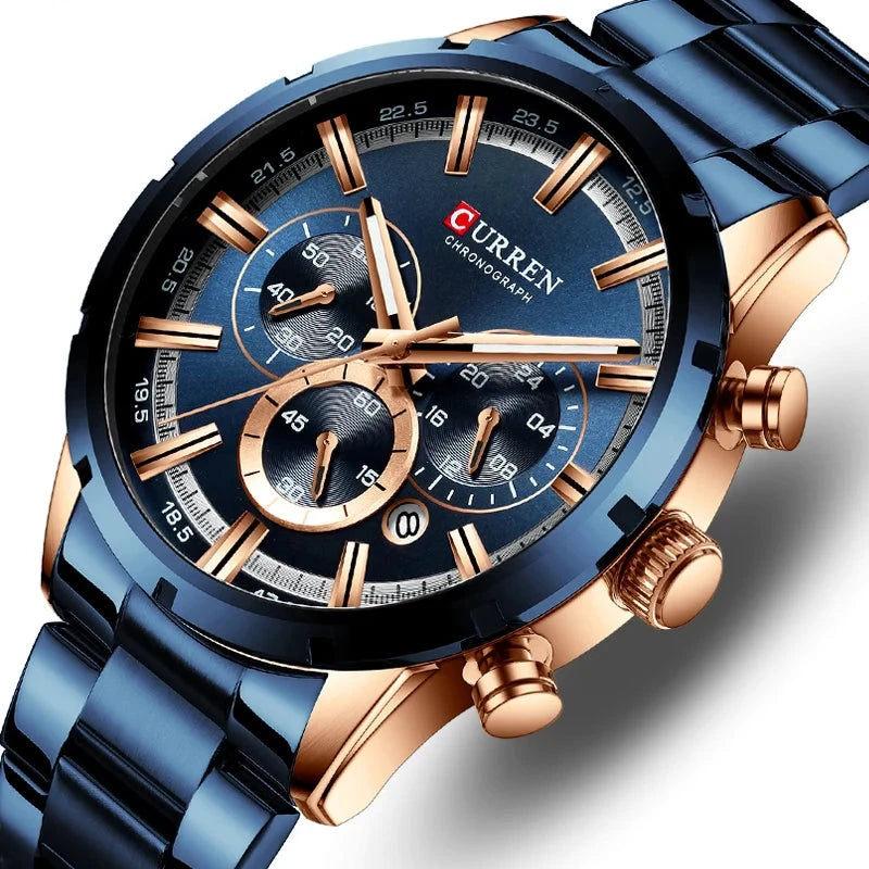 Curren-relógio de pulso masculino, esportes, quartzo, aço completo, impermeável, cronógrafo, marca de luxo, para homens