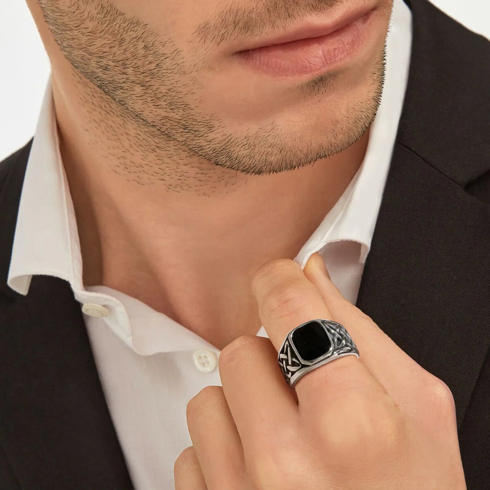 Vnox Chunky Punk Anéis para Homens, Viking Knot Rune Finger Band, Heavy Big Stone Jóias Masculinas