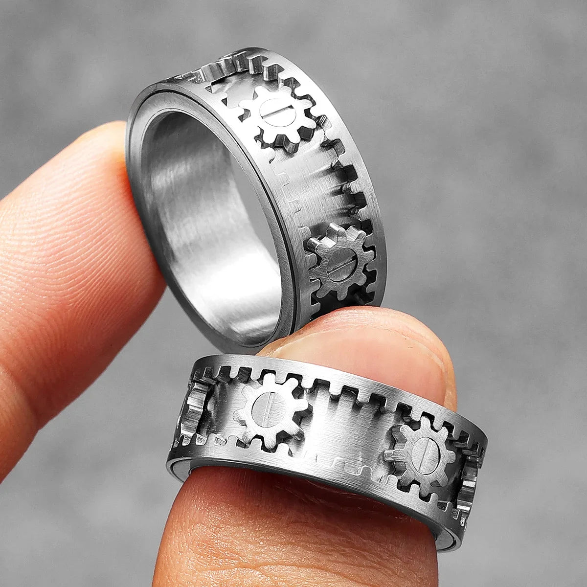 Fidget Spinner Gear Rings para homens e mulheres, aço inoxidável, Punk Jewelry, novo no rock, coisas estranhas, acessórios de moda, presente, atacado