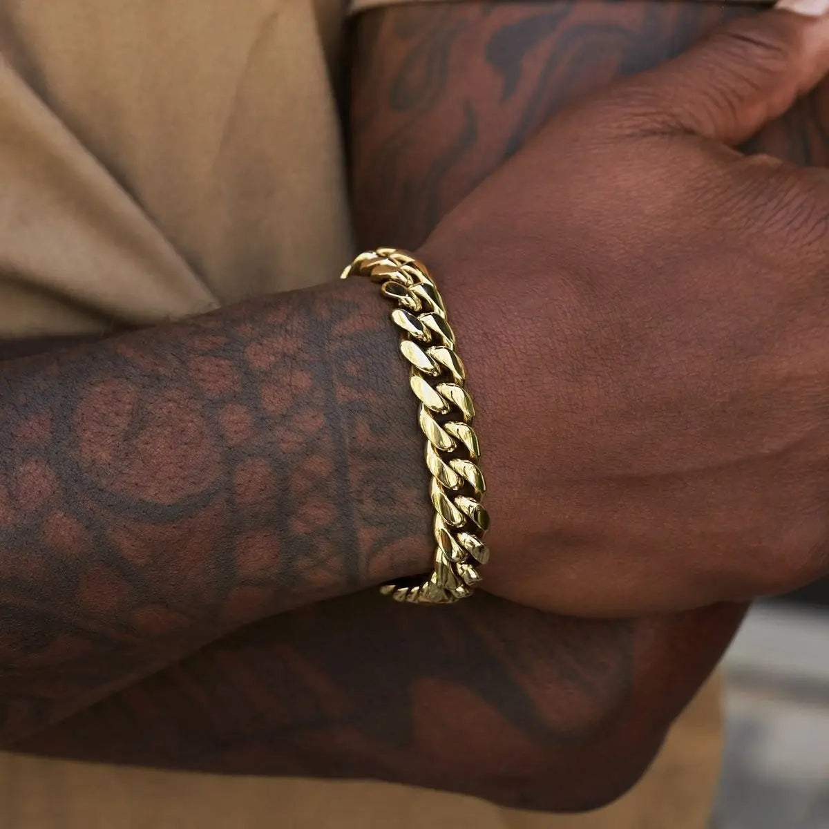 Pulseira Masculina em Aço Inoxidável Estilo Cubano
