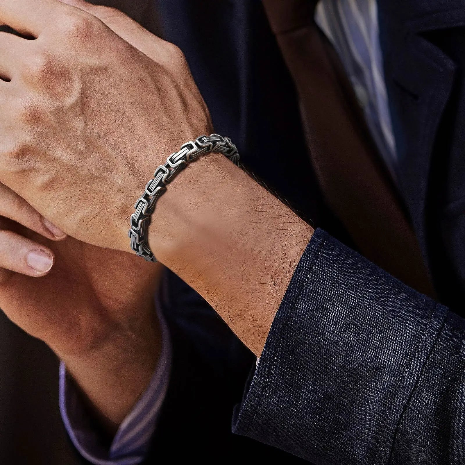 Pulseira Bizantina Masculina em Aço Inoxidável