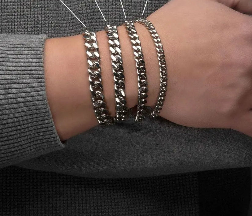 Pulseira Masculina em Aço Inoxidável Estilo Cubano