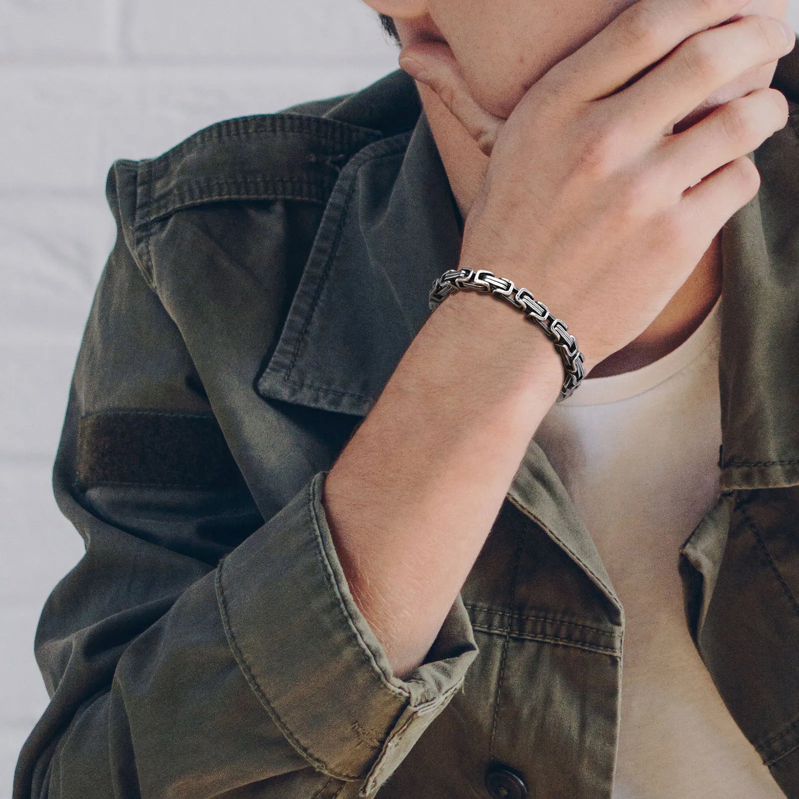 Pulseira Bizantina Masculina em Aço Inoxidável