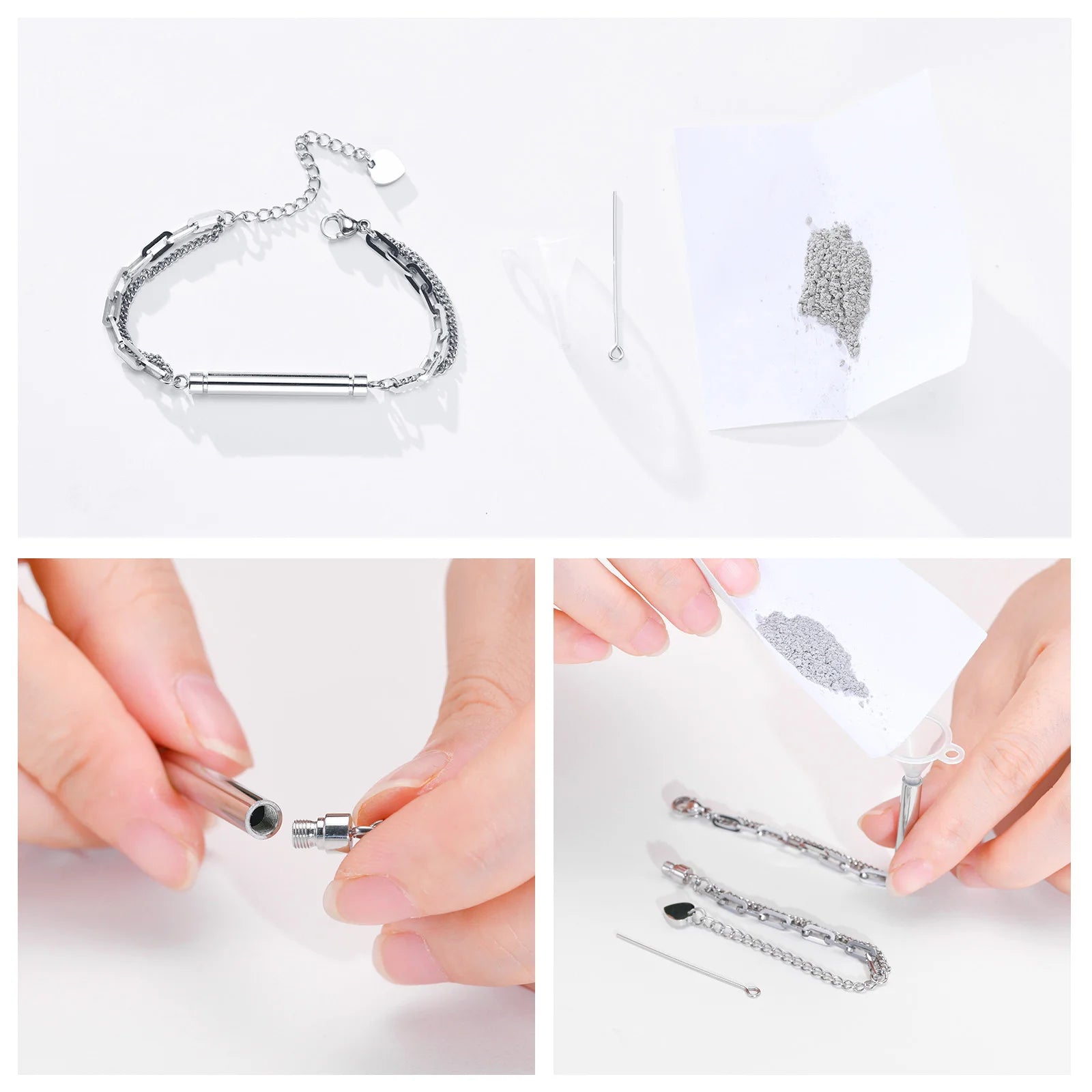 Pulseira de urna de cremação vnox para homens mulheres, tubo de aço inoxidável que pode ser aberto, pulseira memorial de titular de cinzas