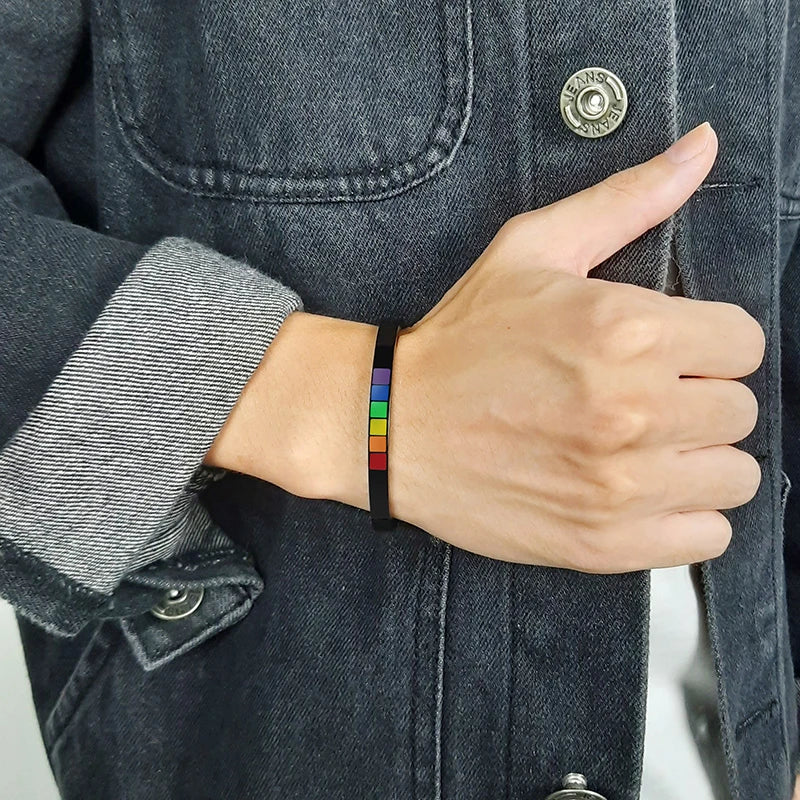 Vnox elegante arco-íris cor manguito pulseira pulseiras para homens jóias de aço inoxidável rosa lgbt orgulho presentes acessório