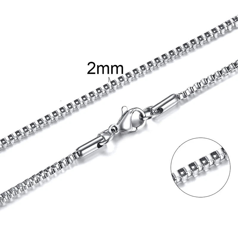 Colar de corrente em caixa de aço inoxidável masculino, gargantilha de 1 a 3mm de espessura 18 a 24"
