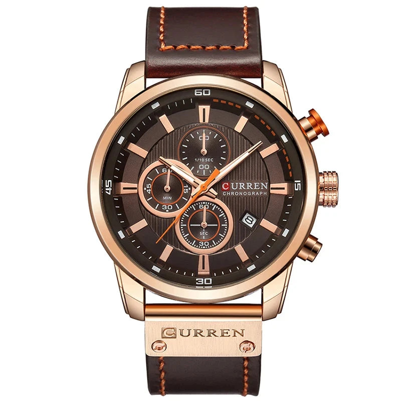 Curren-relógio de pulso de couro masculino, quartzo, militar, cronógrafo, esportes, exército, marca, para homens