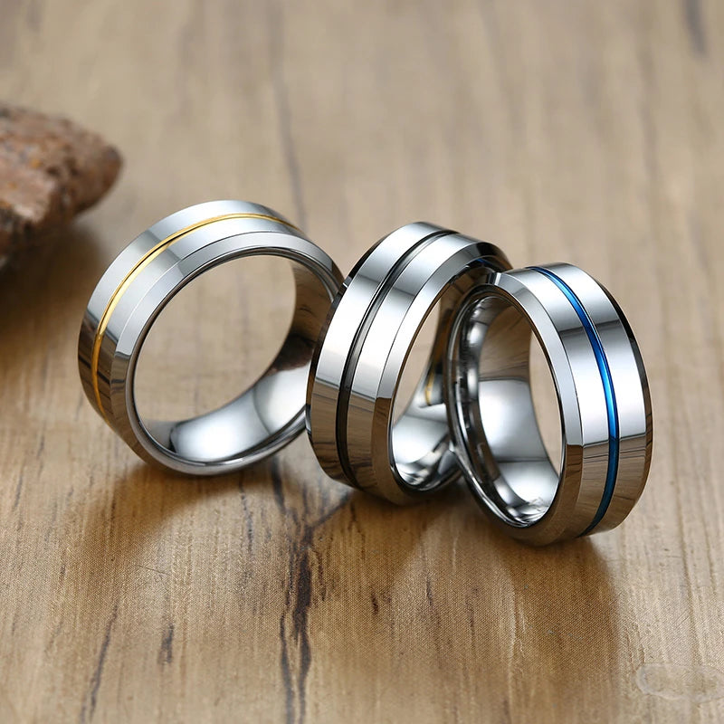 Anel de casamento vnox de tungstênio qualificado, 8mm, ranhurado, antiarranhão para homens, presente de aniversário
