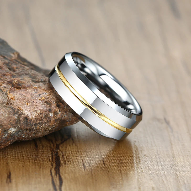 Anel de casamento vnox de tungstênio qualificado, 8mm, ranhurado, antiarranhão para homens, presente de aniversário