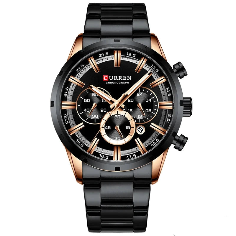 Curren-relógio de pulso masculino, esportes, quartzo, aço completo, impermeável, cronógrafo, marca de luxo, para homens