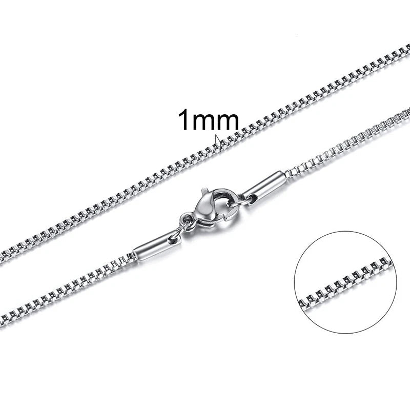 Colar de corrente em caixa de aço inoxidável masculino, gargantilha de 1 a 3mm de espessura 18 a 24"