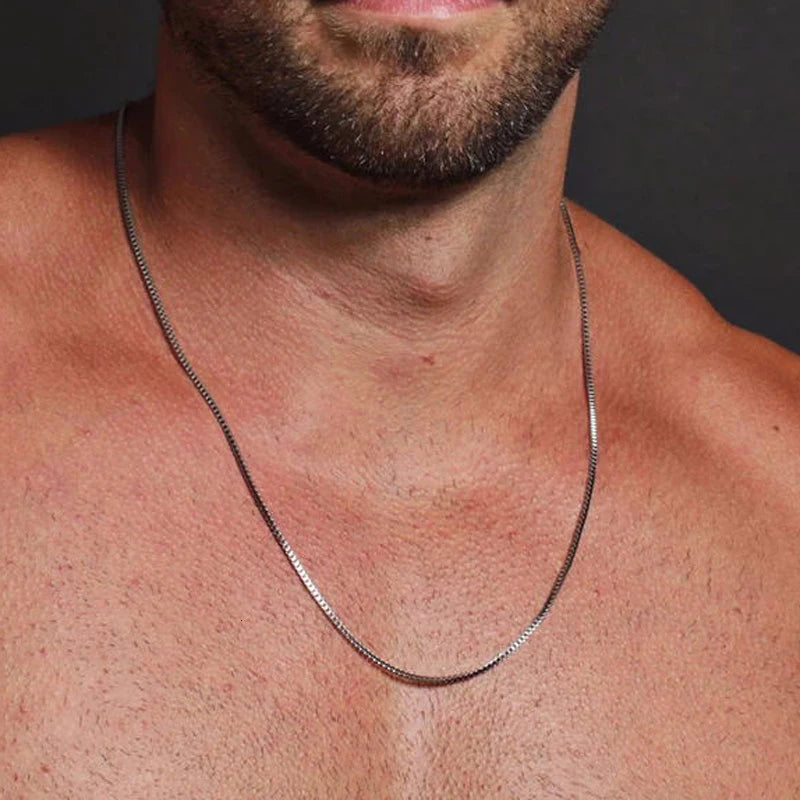 Colar de corrente em caixa de aço inoxidável masculino, gargantilha de 1 a 3mm de espessura 18 a 24"