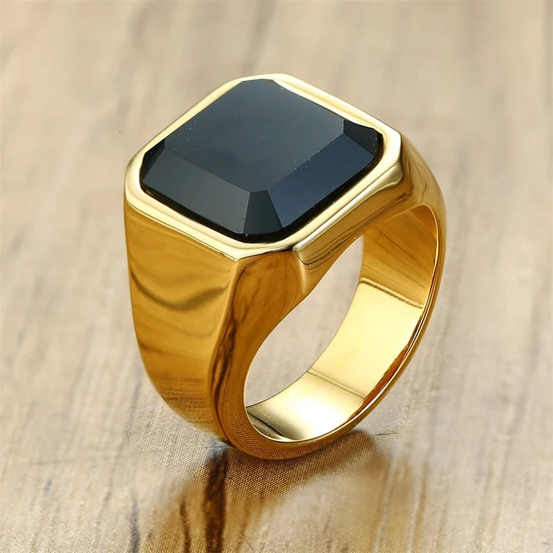 Vnox-Anéis Sinete Carneliano para Homens, Cor Ouro Preto, Aço Inoxidável, Quadrado, Pedra Semi-Preciosa, Jóias da Moda Masculina