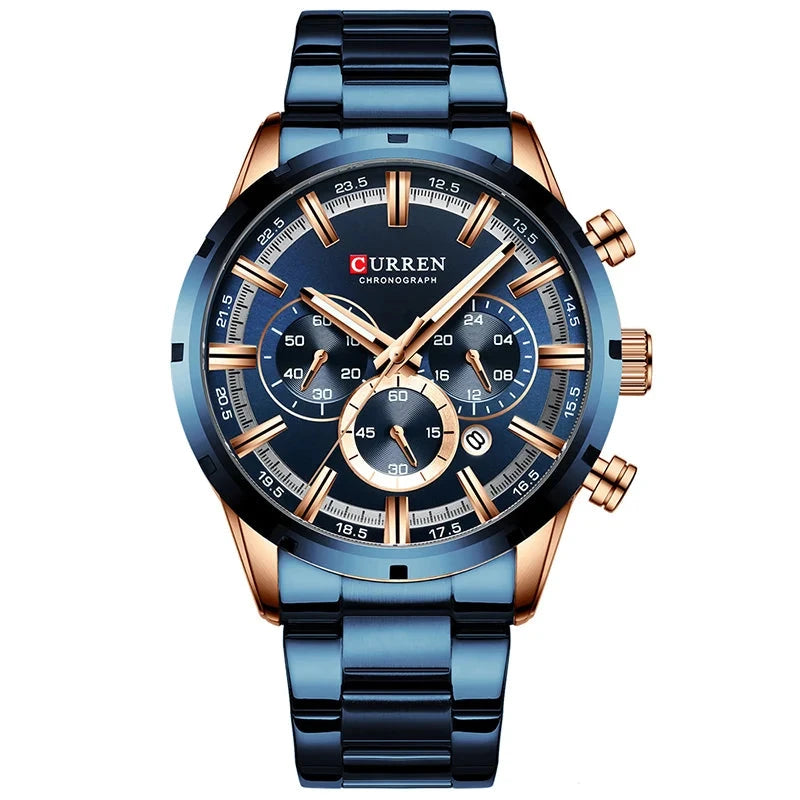 Curren-relógio de pulso masculino, esportes, quartzo, aço completo, impermeável, cronógrafo, marca de luxo, para homens