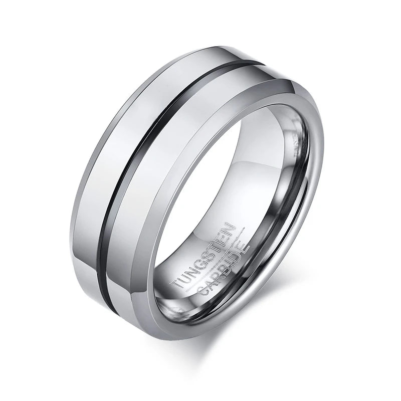 Anel de casamento vnox de tungstênio qualificado, 8mm, ranhurado, antiarranhão para homens, presente de aniversário
