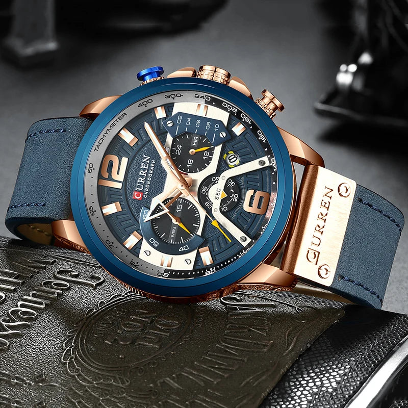 Curren-relógio masculino analógico de couro esportivo, marca de luxo, estilo militar do exército, com data, quartzo, 2021