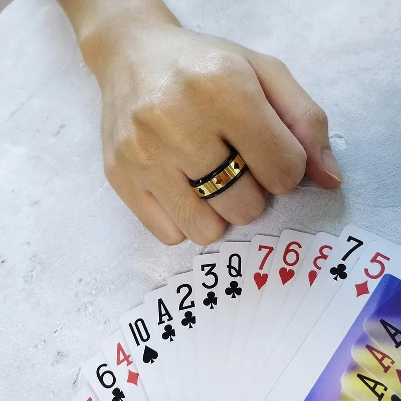 Vnox fortuna sorte dos homens anéis spinner sabedoria da paz amor charme jogar cartas las vegas masculino anillo rock acessório