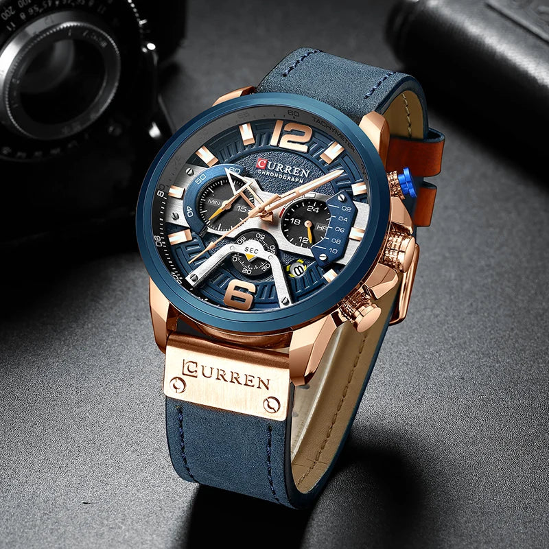 Curren-relógio masculino analógico de couro esportivo, marca de luxo, estilo militar do exército, com data, quartzo, 2021