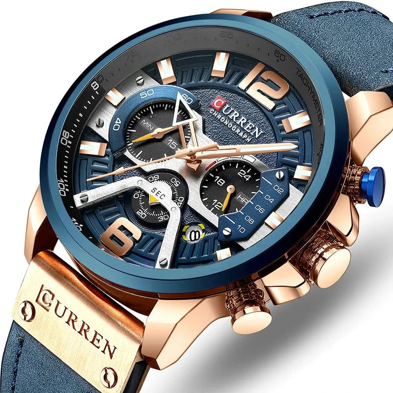 Curren-relógio masculino analógico de couro esportivo, marca de luxo, estilo militar do exército, com data, quartzo, 2021