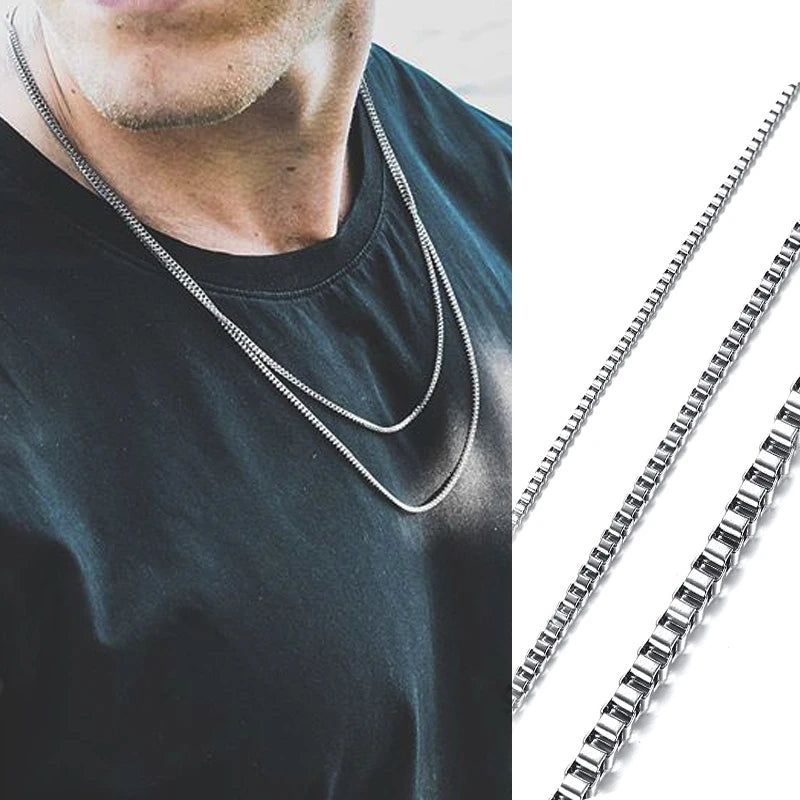Colar de corrente em caixa de aço inoxidável masculino, gargantilha de 1 a 3mm de espessura 18 a 24"