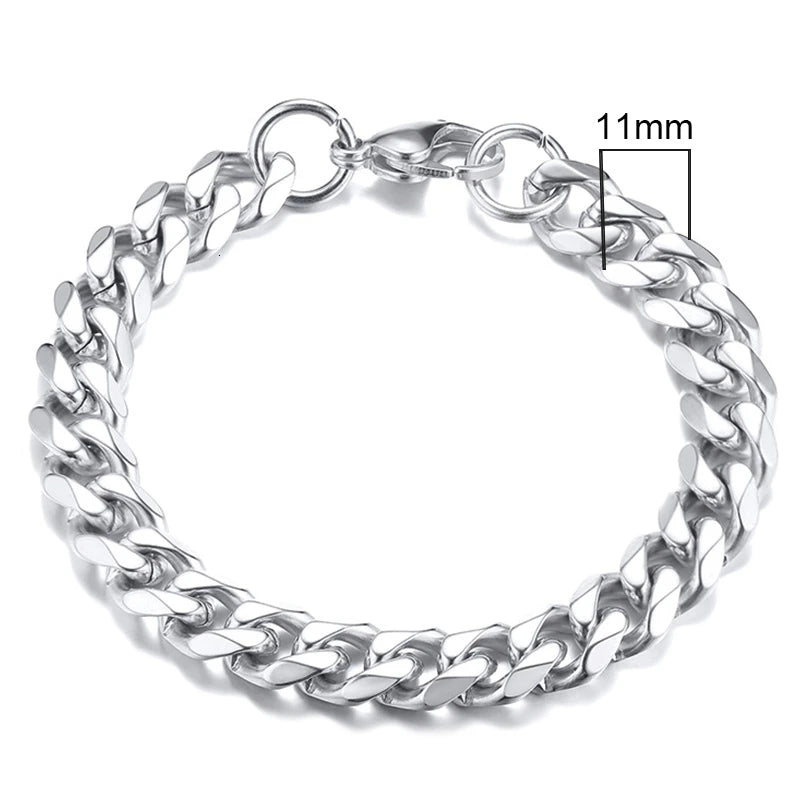 Vnox-Pulseira em aço inoxidável cubano para homens, Chunky Miami Curb Wristband, Punk clássico, jóias masculinas pesadas, 3-11mm