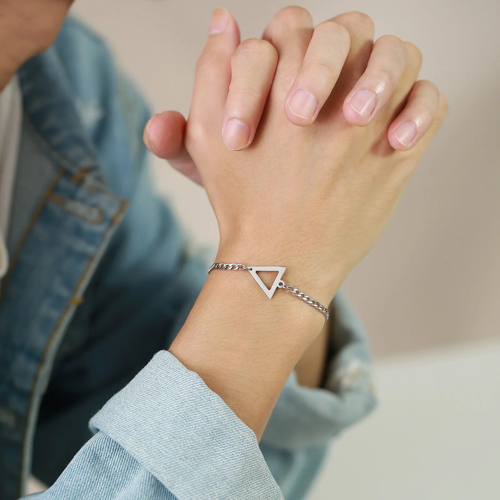 elegante punk triângulo charme pulseiras para homens mulheres, nunca desbota aço inoxidável corrente cubana jóias de pulso, comprimento ajustável
