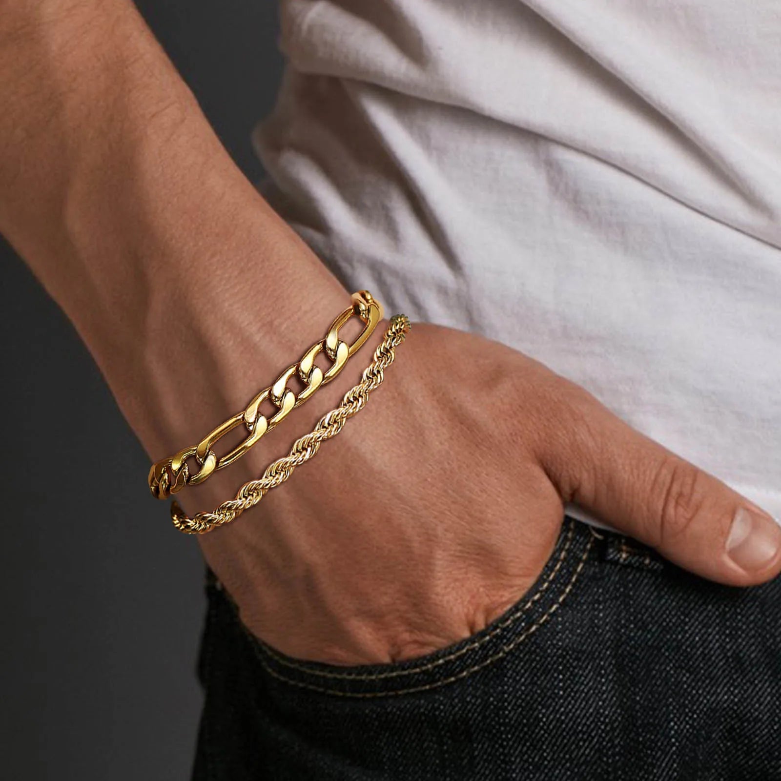 Conjunto de pulseiras de aço inoxidável Vnox para homens, cubano, Fígaro, trigo, corrente de corda torcida, metal, pulseira hipoalergênica, jóias, 1, 2, 3 peças