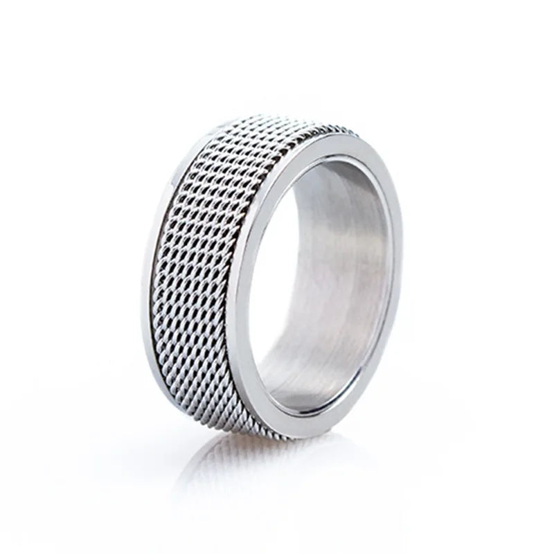 Anéis giratórios de aço inoxidável para mulheres e homens, corrente de malha rotativa elegante, anti stress, aliviar a ansiedade, presente da jóia, 8mm