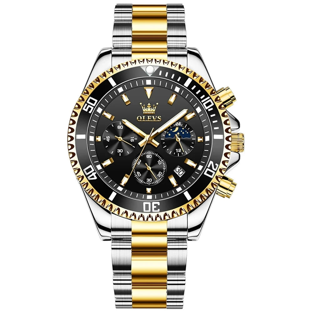 OLEVS Relógio de pulso de luxo masculino, top relógios masculinos, cronógrafo impermeável, high-end, fase original da lua, quartzo, 2870