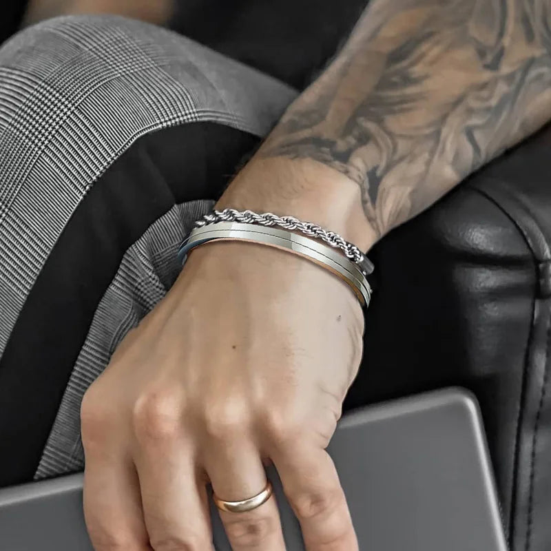 Pulseira fina dos homens, pulseira de punho de aço inoxidável, punho fino, manguito namorado, presentes para ele, presentes do dia dos pais