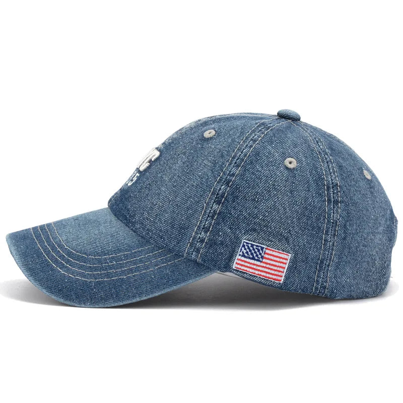 Boné jeans unissex, letra jeans bordada, chapéu snapback, chapéu hip-hop, chapéus esportivos de verão, homens e mulheres, 2022