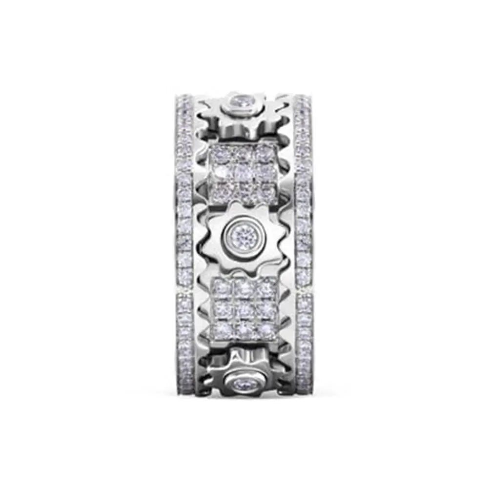 Handmade Diamante Ornamentado Geométrica 3D Banda Anel Engrenagem Spinner Anéis Rotativo de Descompressão Mecânica Anel de Ansiedade para Homens e Mulheres