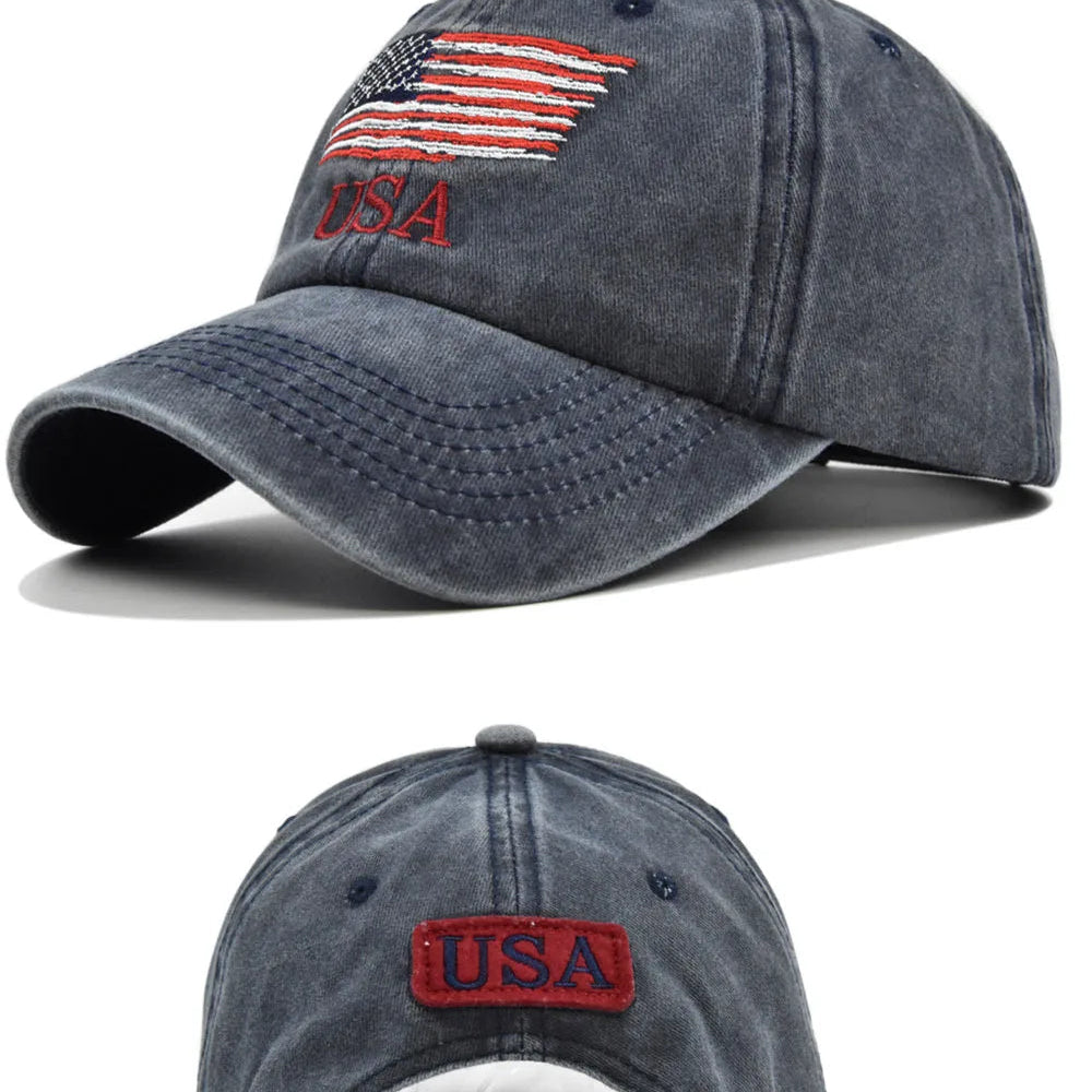 Chapéus de bandeira americana vintage lavado angustiado algodão pai chapéu boné de beisebol ajustável trucke rmen estilo feminino headwear