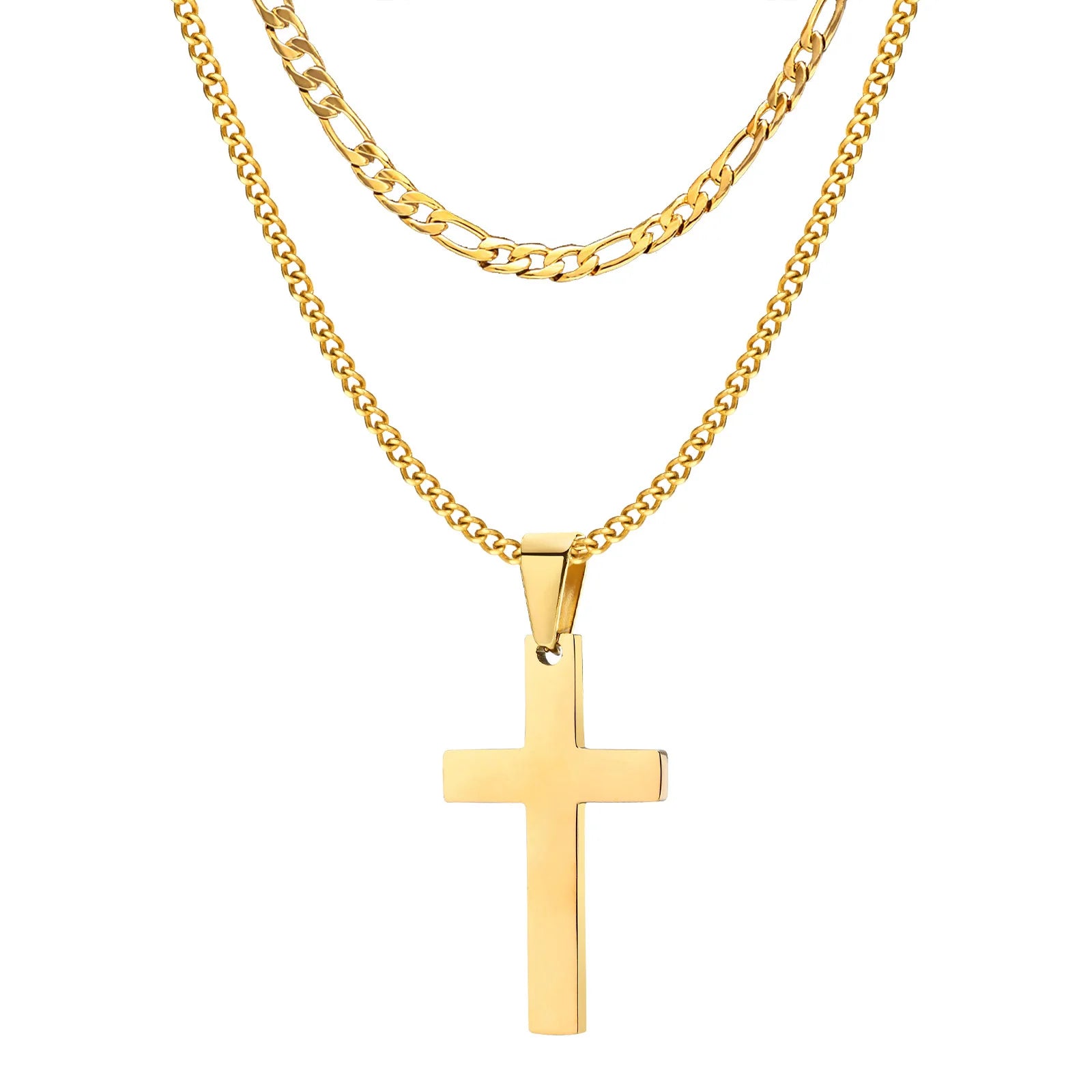 Vnox em camadas de aço inoxidável cruz pingente colar para homens mulheres, jóias minimalistas simples cruz cristo fé colares presente