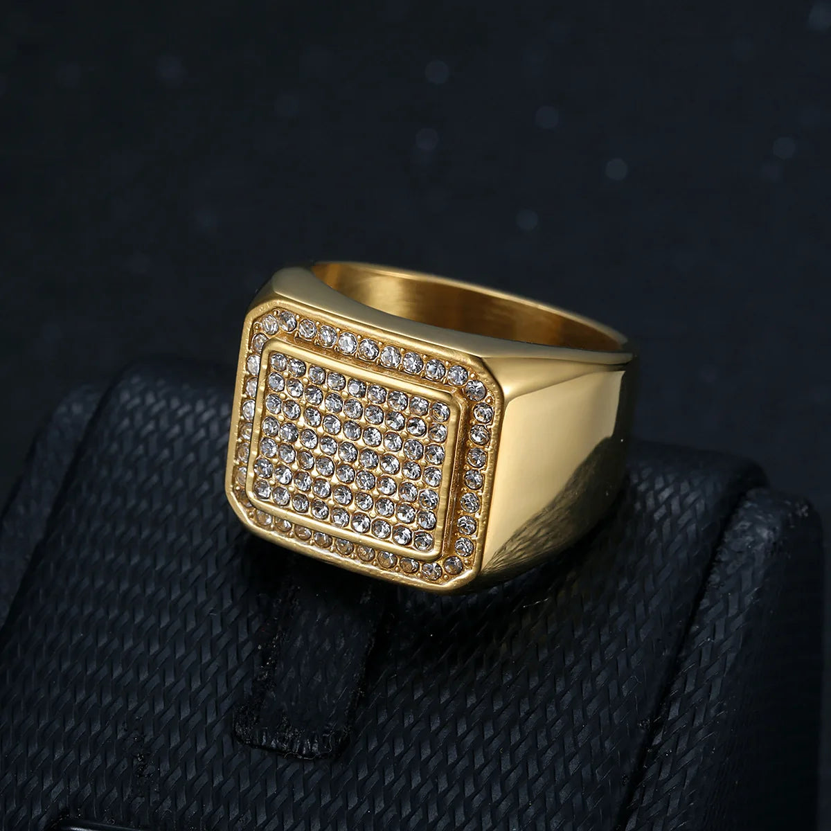 Anel de aço inoxidável Hip Hop masculino, anéis punk, cheio de strass joias, sem ferrugem, de alta qualidade, na moda