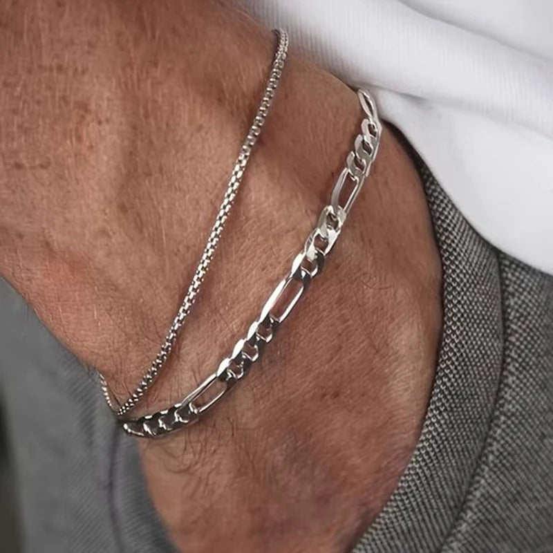 Pulseiras de corrente Figaro Vnox 5mm/7mm para homens meninos, pulseiras de elo de meio-fio de aço inoxidável à prova d'água, joias clássicas simples
