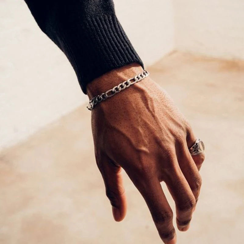 Pulseiras de corrente Figaro Vnox 5mm/7mm para homens meninos, pulseiras de elo de meio-fio de aço inoxidável à prova d'água, joias clássicas simples