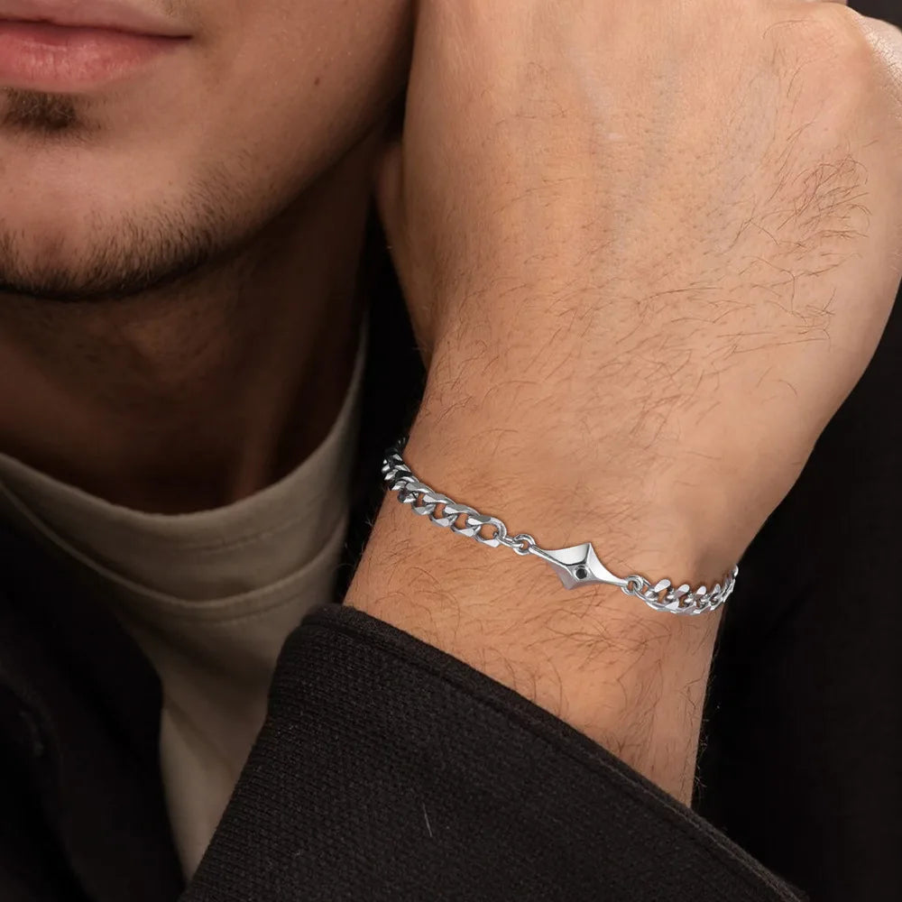 Pulseiras Hiphop Star para homens meninos, pulseira de corrente cubana de aço inoxidável, presentes de joias casuais chiques